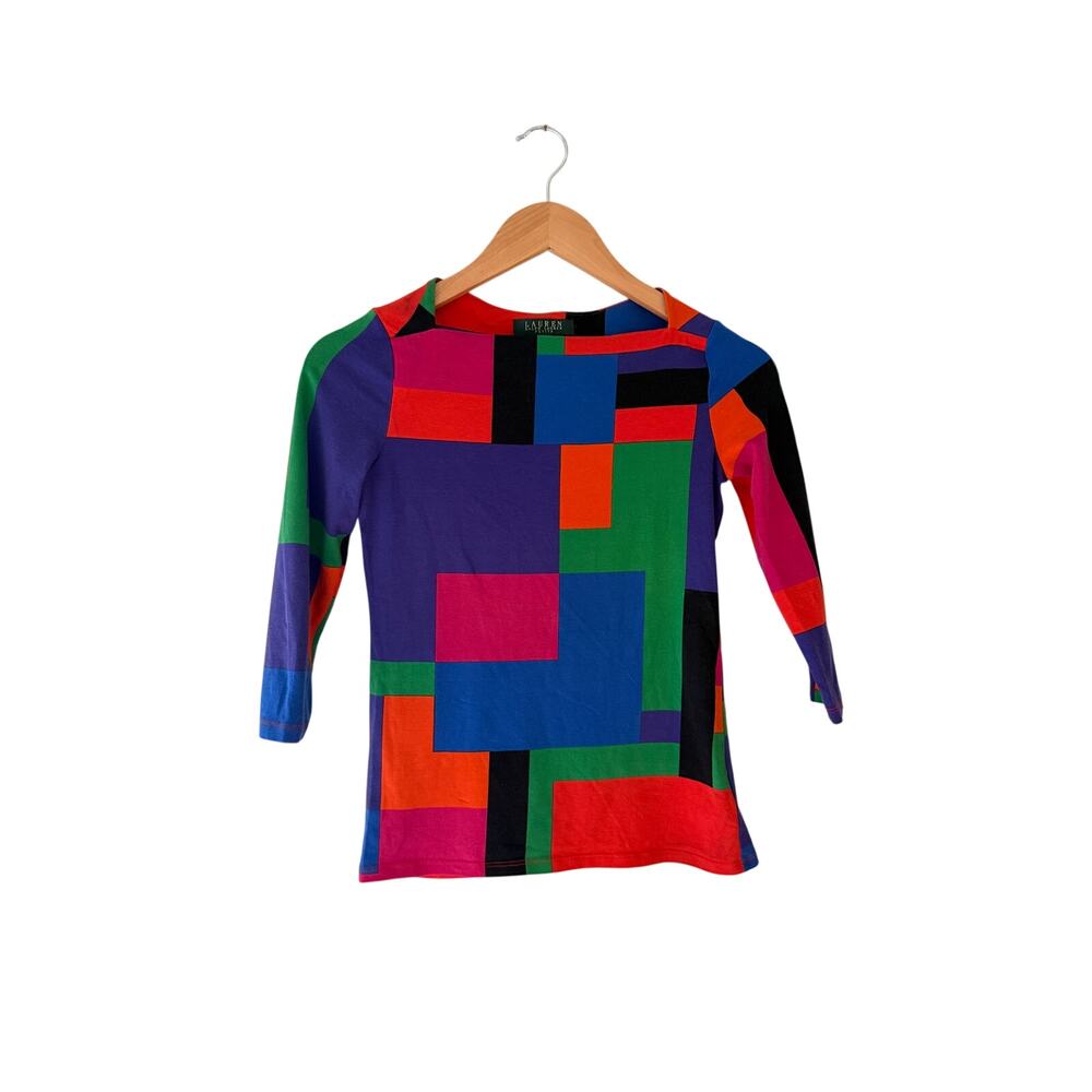 Lauren Ralph Lauren Petite Geometric Color Block Top PXS